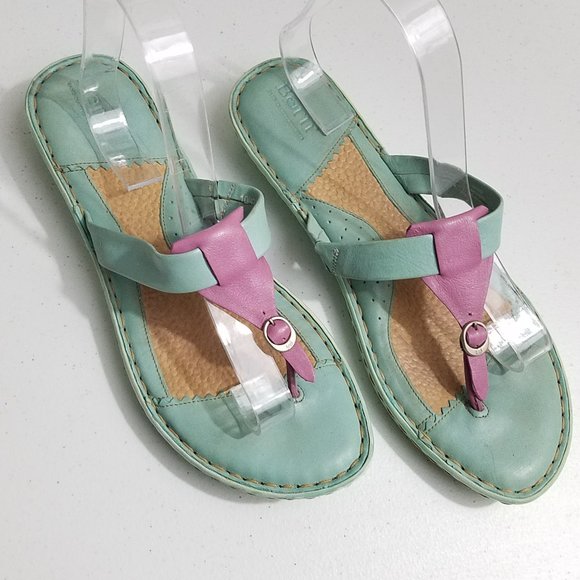 Born Shoes - Born leather sandals flip flops teal purple sz 10